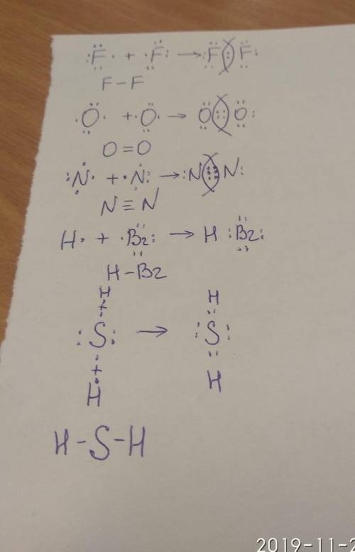 Схемы образования связей в малекулах f2, o2, n2, hbr, h2s​