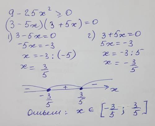 Решите неравенство 9-25x^2 > или=0