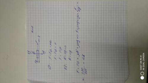 Рабочий равномерно двигает ящик массой 70 кг, прикладывая горизонтально направленную силу равную 350