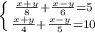 \left \{ {{\frac{x+y}{8}+\frac{x-y}{6} =5} \atop {\frac{x+y}{4}+\frac{x-y}{5} =10}} \right.