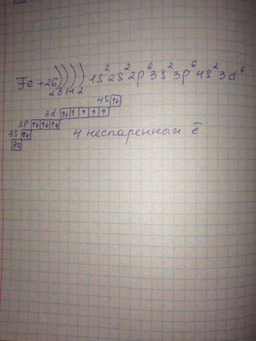 Составьте электронную конфигурацию атома элемента с 26 протонами в ядре. сколько неспаренных электро