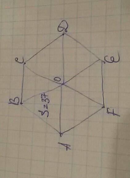 Найдите площадь правильного шестиугольника abcdef с центром в точке о, если площадь треугольника abо