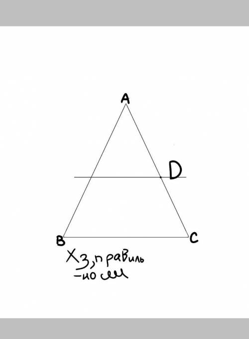 Начертите треугольник авс и отметьте точку д на отрезке ас. через точку д с чертежного треугольника