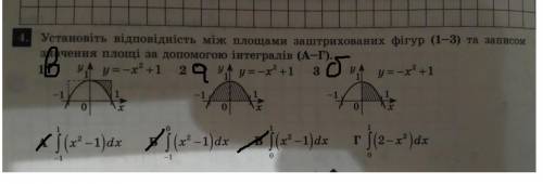 Установіть відповідність між площами заштрихованих фігур(далі все є на фото) іть будь ласка! ​