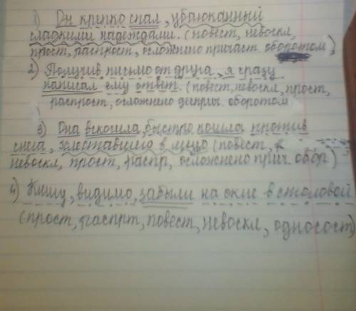 Выполнить полный синтаксический разбор предложений : 1. он крепко спал, убаюканный сладкими . 2. п