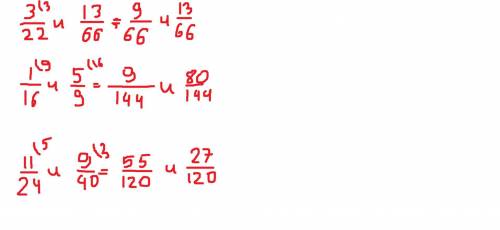 Привиде к общиму знаменателю следущие дроби =3/22и 13/66 ,1/16и5/9,11/24и9/40