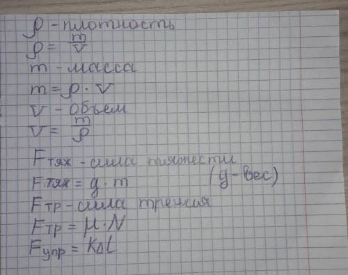 (7 класс ) ! как найти : плотность , массу , объём , силу тяжести , силу трения , силу ! скажите пли