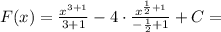 F(x)=\frac{x^{3+1}}{3+1}-4\cdot\frac{x^{\frac{1}{2}+1}}{-\frac{1}{2}+1}+C=