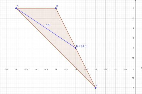 Найдите длину медианы ам треугольника abc, если a(-6; -3), b(-4; 3), c(-2; -1).