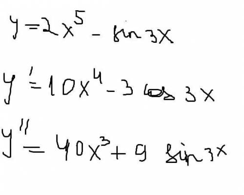 Найдите производную 2 порядка функции y = 2x^5 - sin3x.