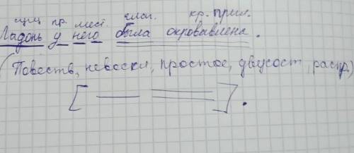 Ладонь у него была окровавлена - синтаксический разбор предложения, выделить грамматические основы и