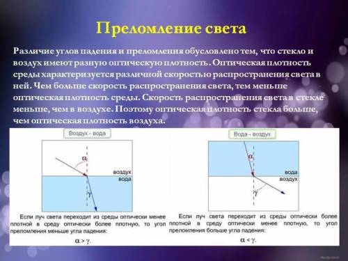 Свет преломляется если: а) распространяется в прозрачной однородной среде б)падает на границу разде