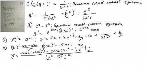 Решить производные и написать (если есть) замены, формулы и методы, которые использовались, желатель