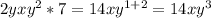 2yxy^2*7=14xy^{1+2}=14xy^3