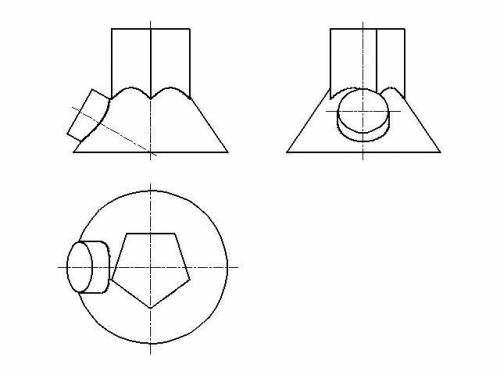 [чертёж по инженерной графике. 9] условие: построить три проекции линии пересечения поверхностей нуж