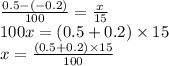 \frac{0.5 - ( - 0.2)}{100} = \frac{x}{15} \\ 100x = (0.5 + 0.2) \times 15 \\ x = \frac{(0.5 + 0.2) \times 15}{100}