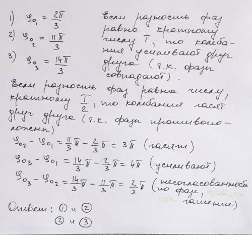 Из трех гармонических одинаково направленных колебаний с равными и частотами, но различными начальны