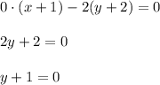 0\cdot (x+1)-2(y+2)=0\\ \\ 2y+2=0\\ \\ y+1=0