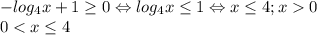 -log_4x+1\geq 0\Leftrightarrow log_4x\leq 1\Leftrightarrow x\leq 4;x0\\ 0