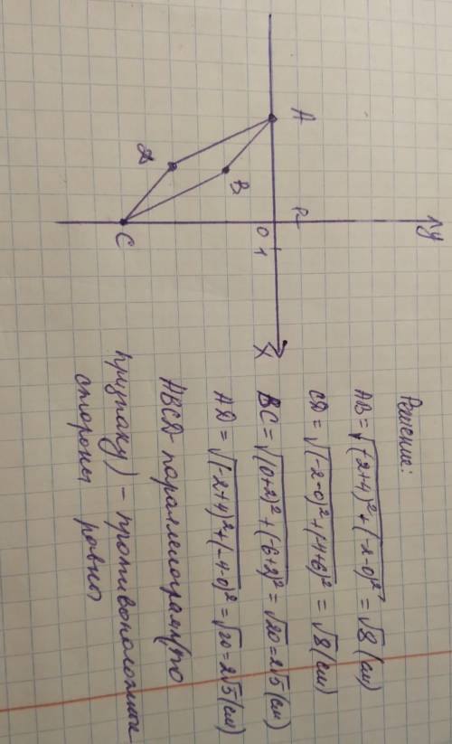 Даны точки а(-4; 0) в(-2; -2) с(0; -6) d(-2; -4). докажите что четырехугольник abcd - параллелограмм