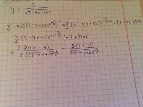 Найти производные dy/dx данной функции y=3/под корнем (3-4х+5х^2)