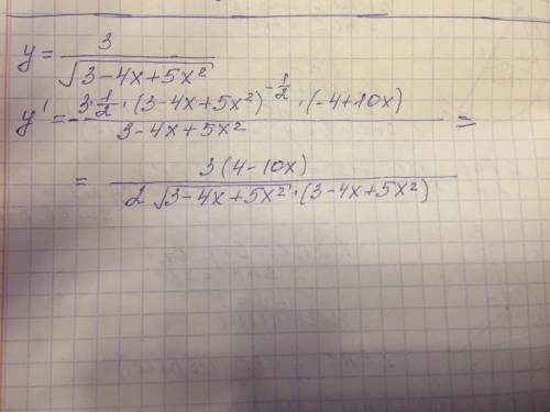 Найти производные dy/dx данной функции y=3/под корнем (3-4х+5х^2)