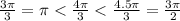 \frac{3\pi}{3} = \pi < \frac{4\pi}{3} < \frac{4.5\pi}{3} = \frac{3\pi}{2}