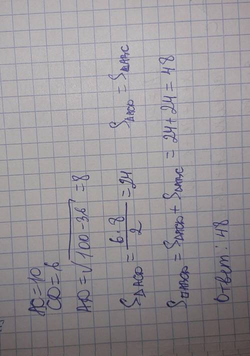 Найдите площадь прямоугольника, сторона которого равна 6,а диагональ равна 10. ,