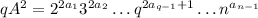 qA^2=2^{2a_1}3^{2a_2}\dots q^{2a_{q-1}+1}}\dots n^{a_{n-1}}