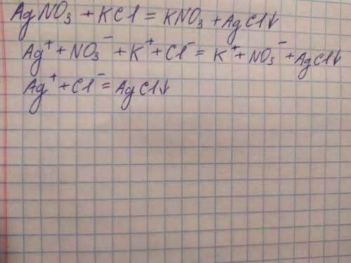 Напишите уравнения реакции в молекулярном, полном ионном и сокращённом виде agnoę+kcl​