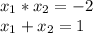 x_1*x_2=-2\\x_1+x_2=1