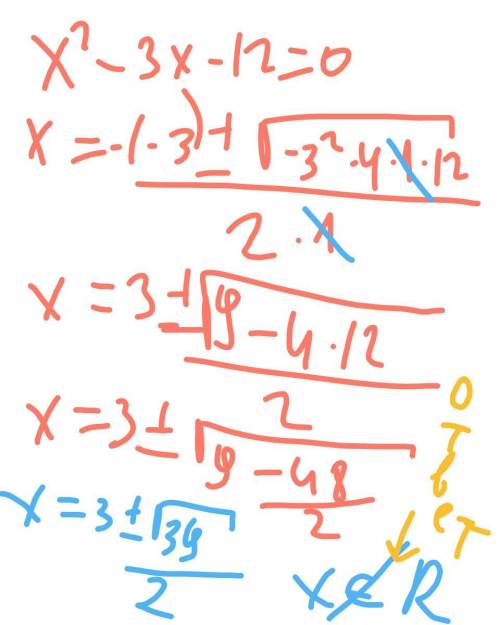 Решите квадратное ур, x^2-3x+12​