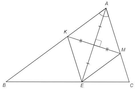 К биссектрисе AE треугольника АВС построен серединный перпендикуляр, пересекающий стороны АВ и АС в