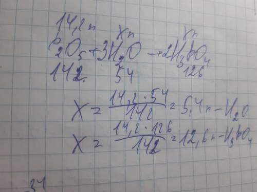 Сколько г воды потребуется для превращения оксида фосфора(v) массой 14,2 г в фосфорную кислоту? Скол