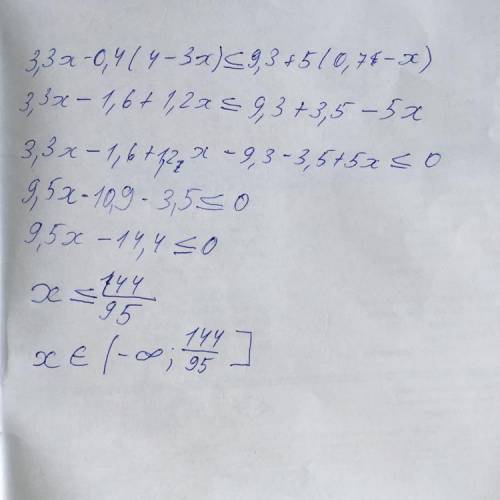 3,3х-0,4(4-3х)≤9,3+5(0,7-х)