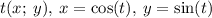 t(x; \: y), \: x = \cos(t), \: y = \sin(t)