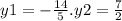 y1 = - \frac{14}{5} .y2 = \frac{7}{2 }