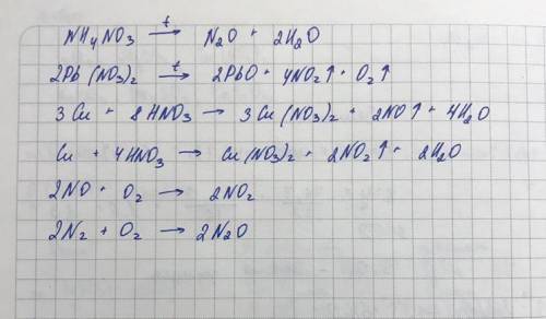 5 уравнений на получение оксида азота Подобрать реакцию разложения Подобрать реакцию замещения медь