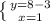 \left \{ {{y=8-3} \atop {x=1}} \right.