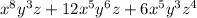 x^8y^3z+12x^5y^6z+6x^5y^3z^4