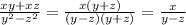 \frac{xy+xz}{y^{2} -z^{2} } =\frac{x(y+z)}{(y-z)(y+z)} =\frac{x}{y-z}