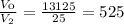 \frac{V_{к} }{V_{в} } = \frac{13125}{25} = 525