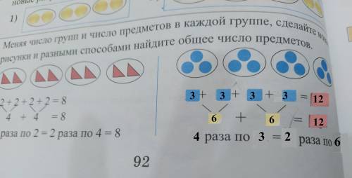 Меняя число групп и число предметов в каждой группе, сделайте новыерисунки и разными найдите общее ч