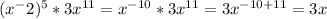 (x^-2)^5*3x^{11}=x^{-10}*3x^{11}=3x^{-10+11}=3x