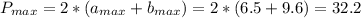 P_{max}=2*(a_{max}+b_{max})=2*(6.5+9.6)=32.2