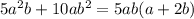 5a^{2} b+10ab^{2}=5ab(a+2b)