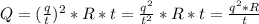 Q = (\frac{q}{t})^{2} * R * t = \frac{q^{2}}{t^{2}} * R * t = \frac{q^2 * R}{t}