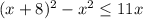 (x + 8)^{2} - x^{2} \leq 11x