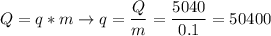 Q = q * m \to q = \dfrac{Q}{m} = \dfrac{5040}{0.1} = 50 400