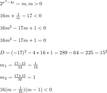 2^{x^{2}-4x }=m,m0\\\\16m+\frac{1}{m}-17